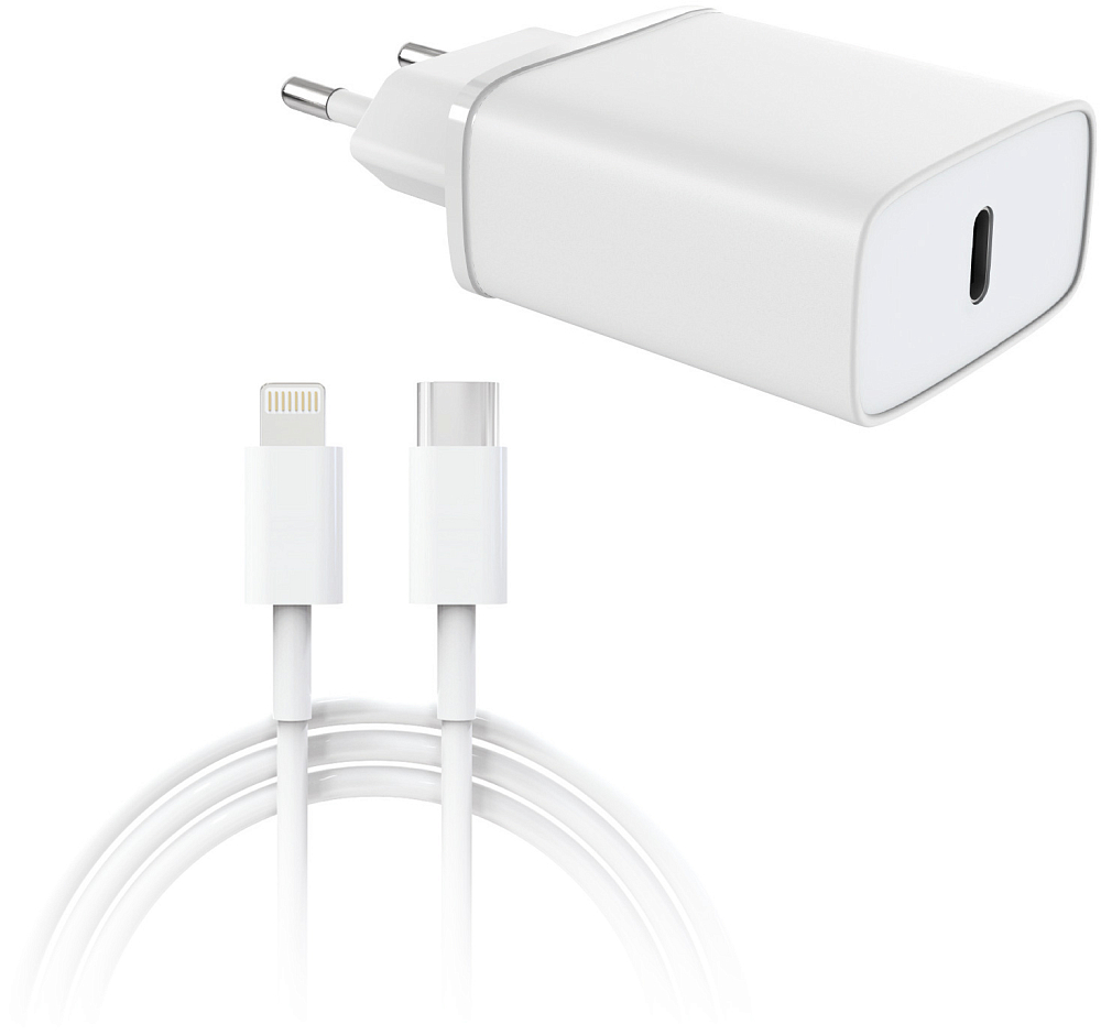 

Сетевое зарядное устройство USB-C, 18 Вт, PD + кабель USB Type-C\Lightning, белый